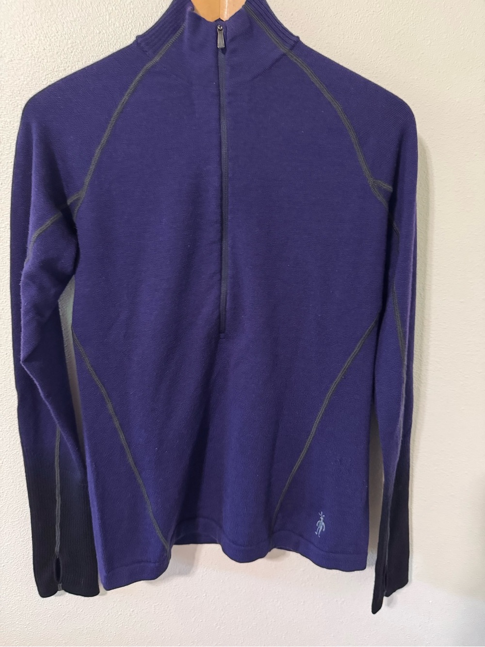 Smartwool Merino Half Zip Mock Sweater Purple Thumbholes-Medium